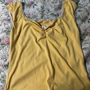 Yellow Ribbed Square-Neck Women's Top